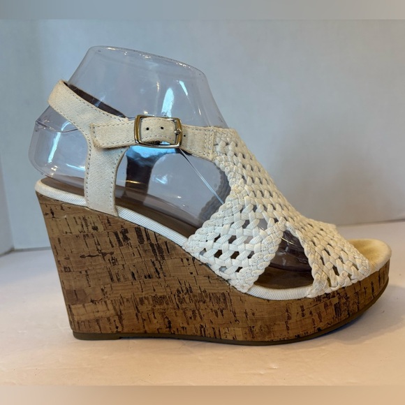 Sonoma Taffy white woven open toe wedge cork heel sandals size 8M - Picture 3 of 13